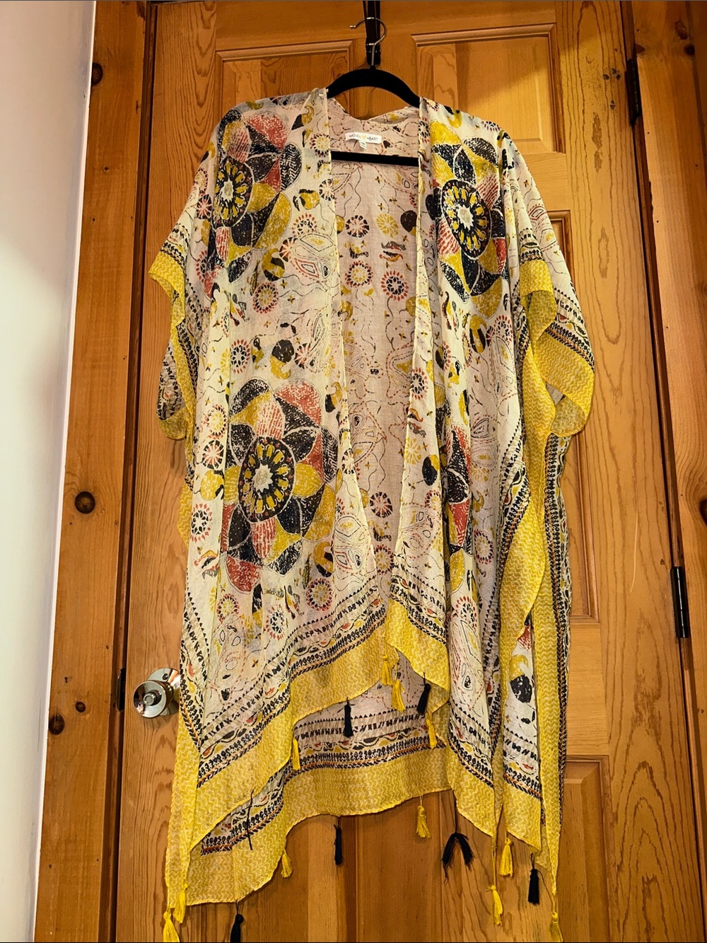 Woven Heart Lightweight Floral Boho Kimono - Yellow, Black, Cream
